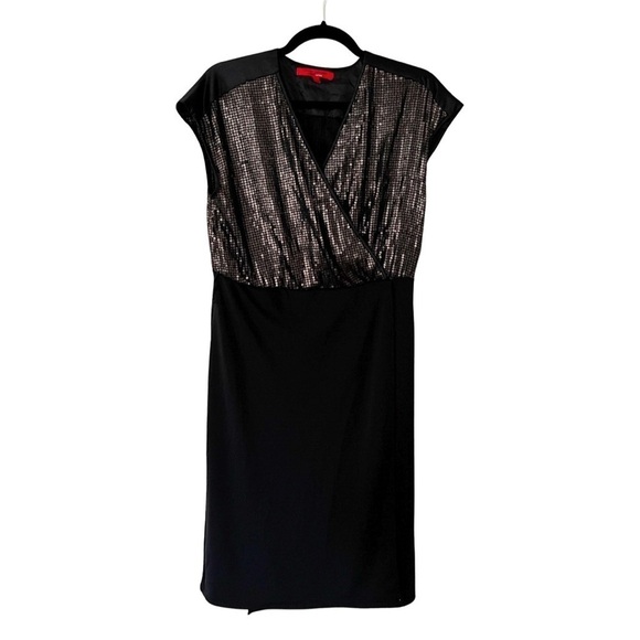 NARCISO RODRIGUEZ Sequined Faux Wrap Cocktail Dress Black Size M - Picture 1 of 5